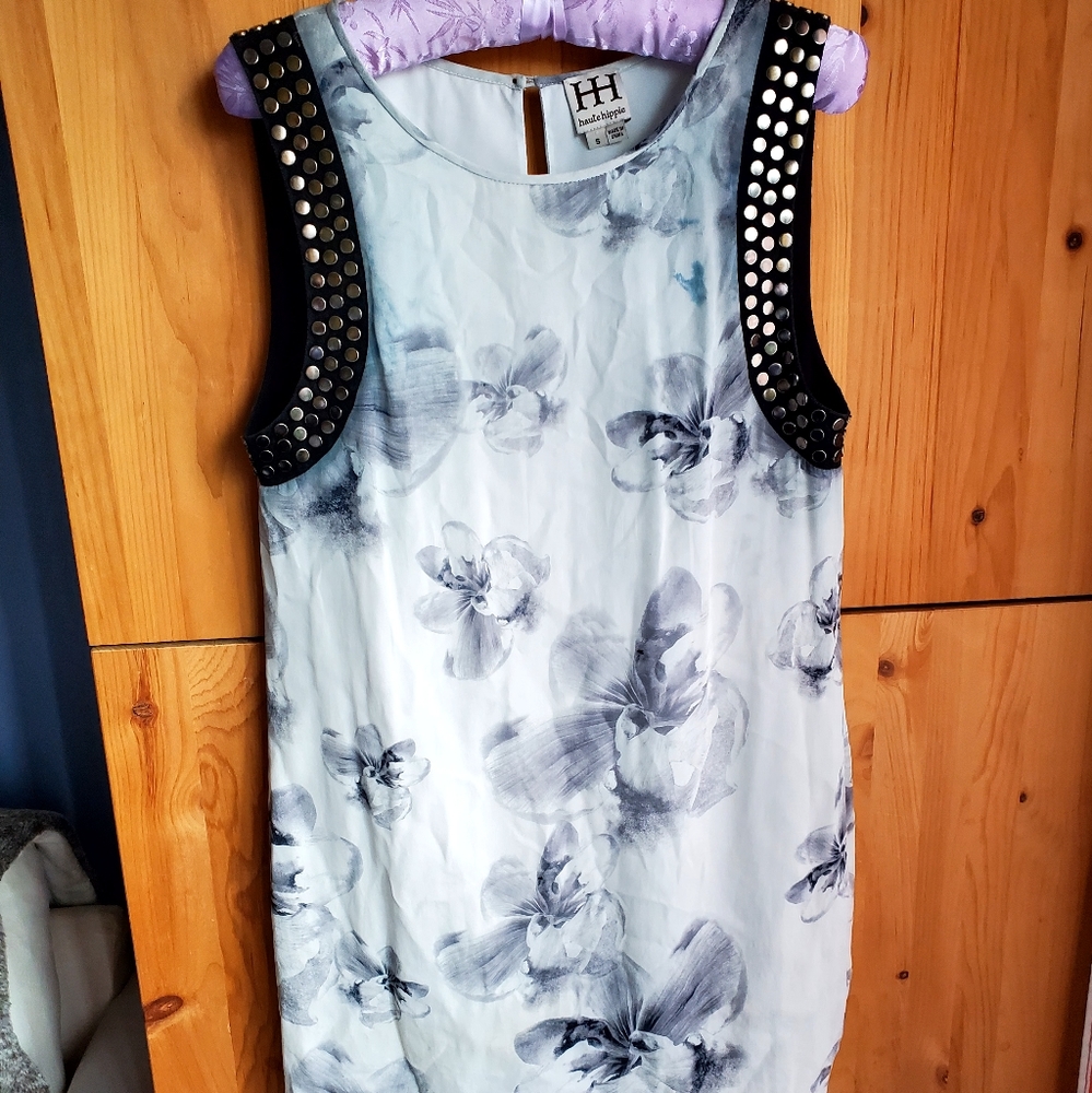 Haute Hippie Grey Silk Floral Shadow Print Sleeveless Mini Dress Small